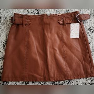 Free People Faux Leather Mini Skirt Womens Size 2 NWT Honey Boho Biker Western